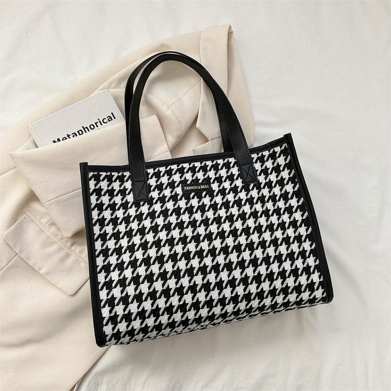 Manhattan Houndstooth Tweed Large Market Tote  | Womens Tote Bags Handbags & Purses Black Multi