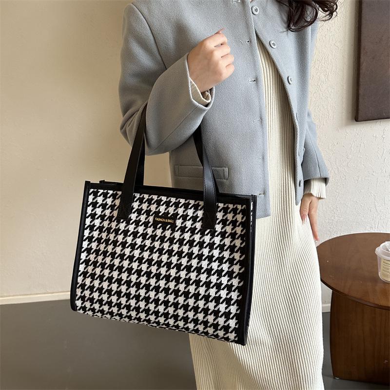 Manhattan Houndstooth Tweed Large Tote  | Womens Tote Bags Handbags & Purses Black Multi